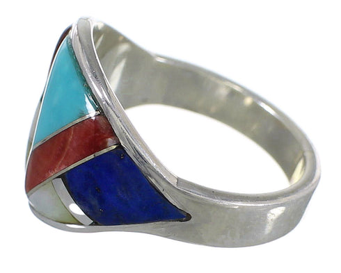 Multicolor Inlay Authentic Sterling Silver Southwest Ring Size 8-3/4 QX75236